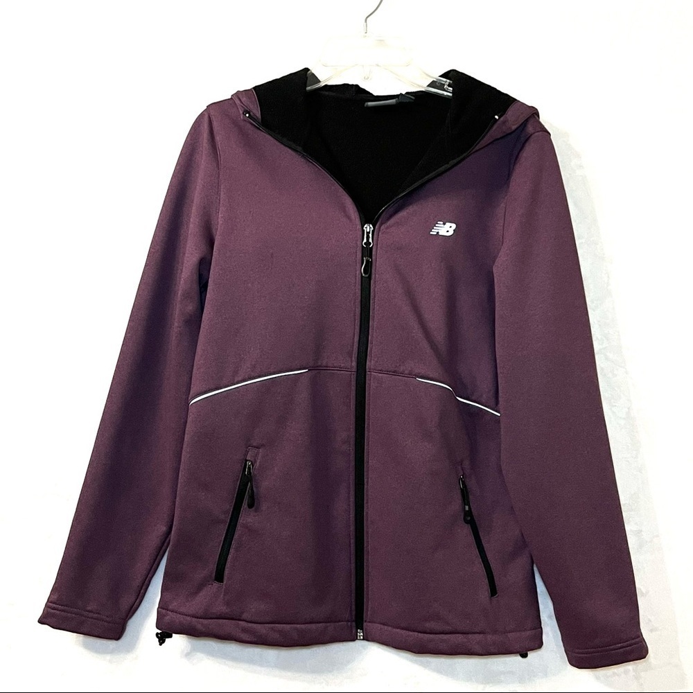 New Balance Hooded Soft Shell Fleece Lined Jacket Plum Size Medium